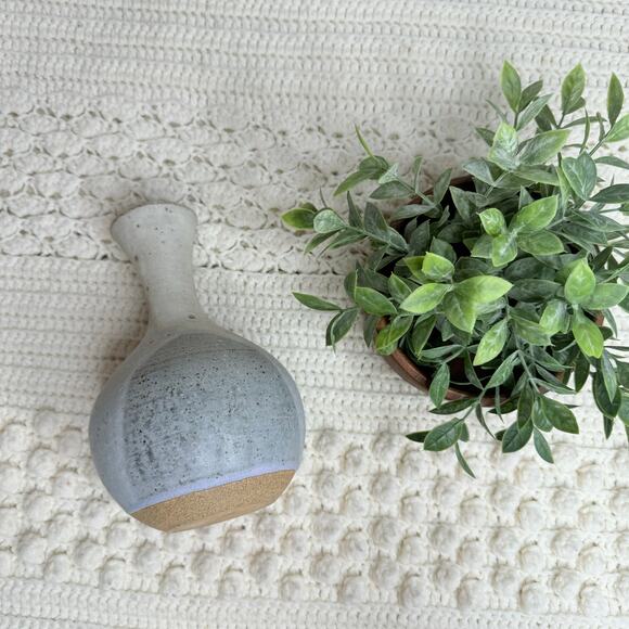 HANDMADE Pottery Bottleneck Vase Blue Tan Home Decor Nature Neutral - Picture 8 of 9